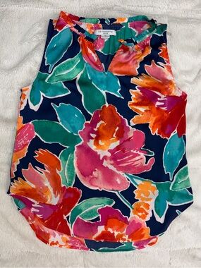 Liz Claiborne silky sleeveless tropical floral blouse size Petite Small
